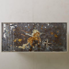 French Wood Base Églomisé Coffee Table with Unicorn Motif, 1940s