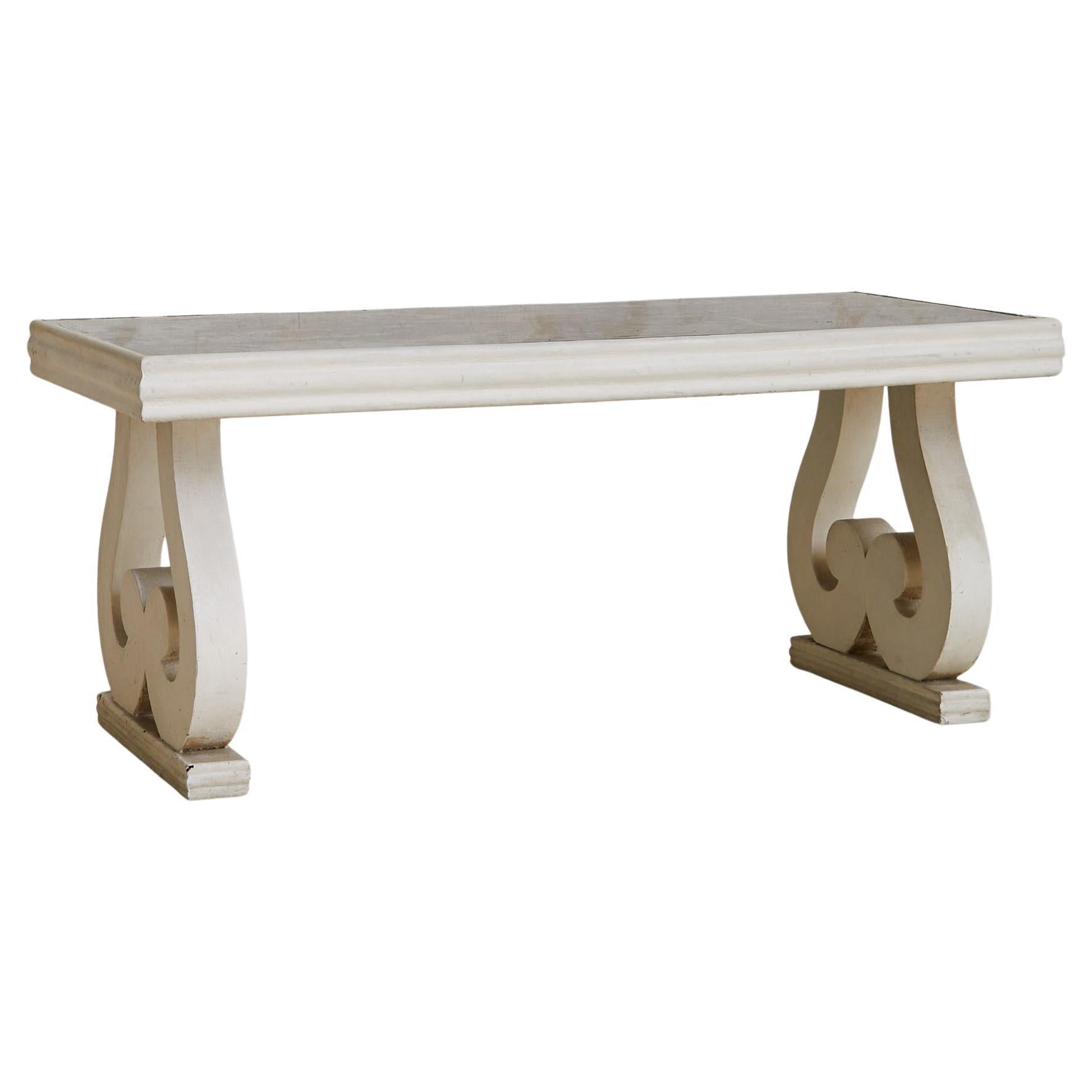 French Wood Base Églomisé Coffee Table with Unicorn Motif, 1940s