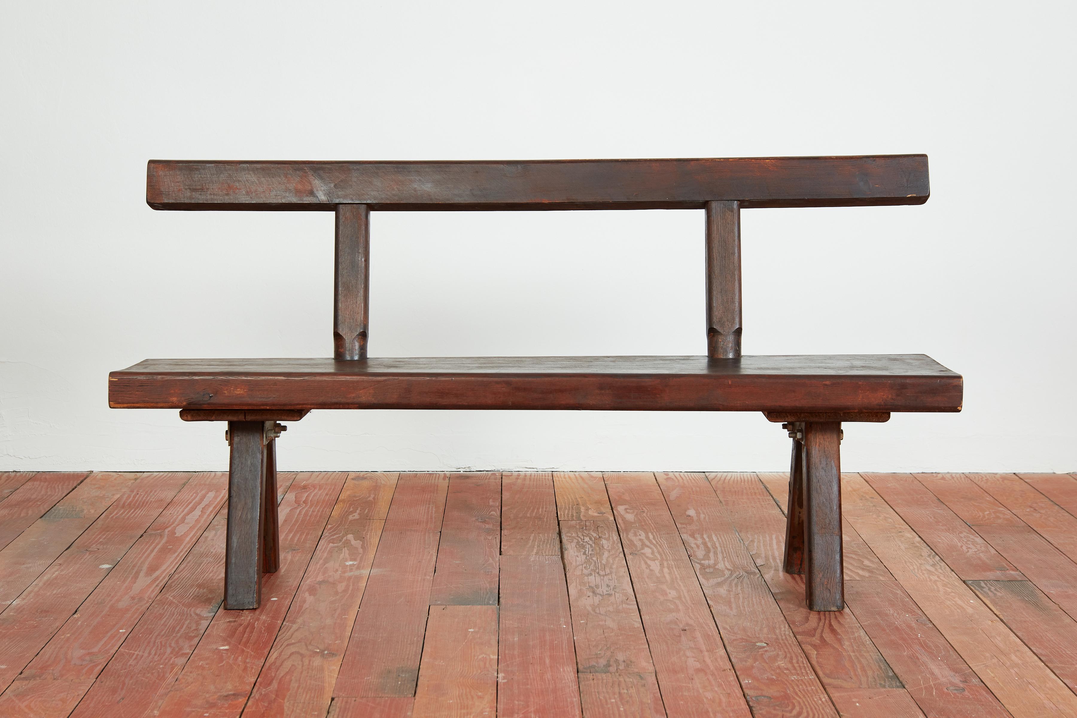 Solid oak French bench with T-shape and rich dark patina - France 1950s
Thick wood with wonderful craftsmanship
Priced individually - 2 available 