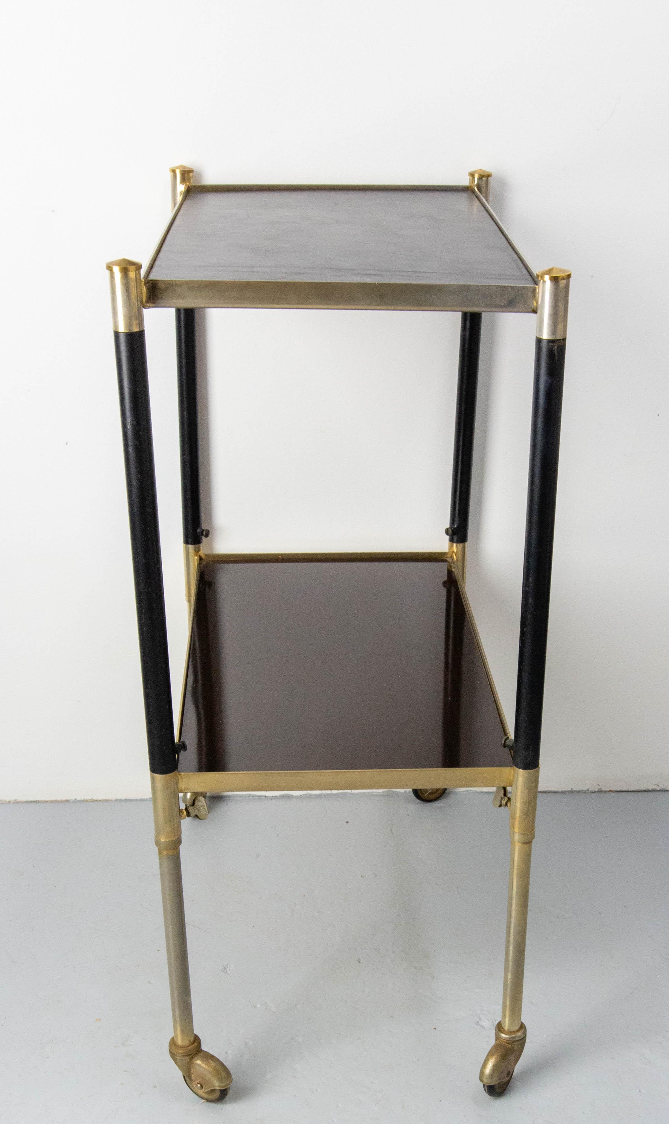 Mid-Century Modern French Wood Brass Table Trolley Console Dessert 