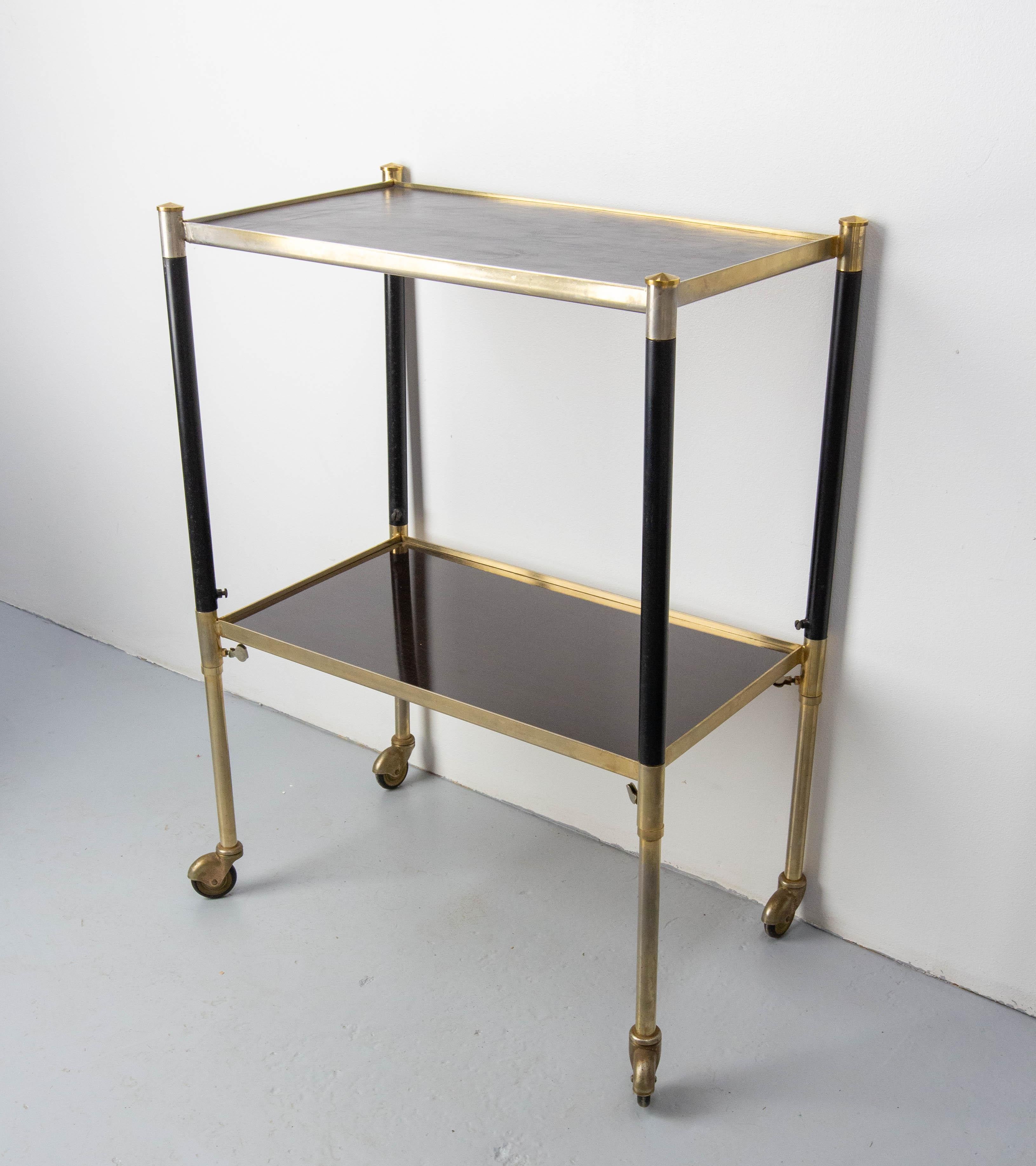 Leather French Wood Brass Table Trolley Console Dessert 