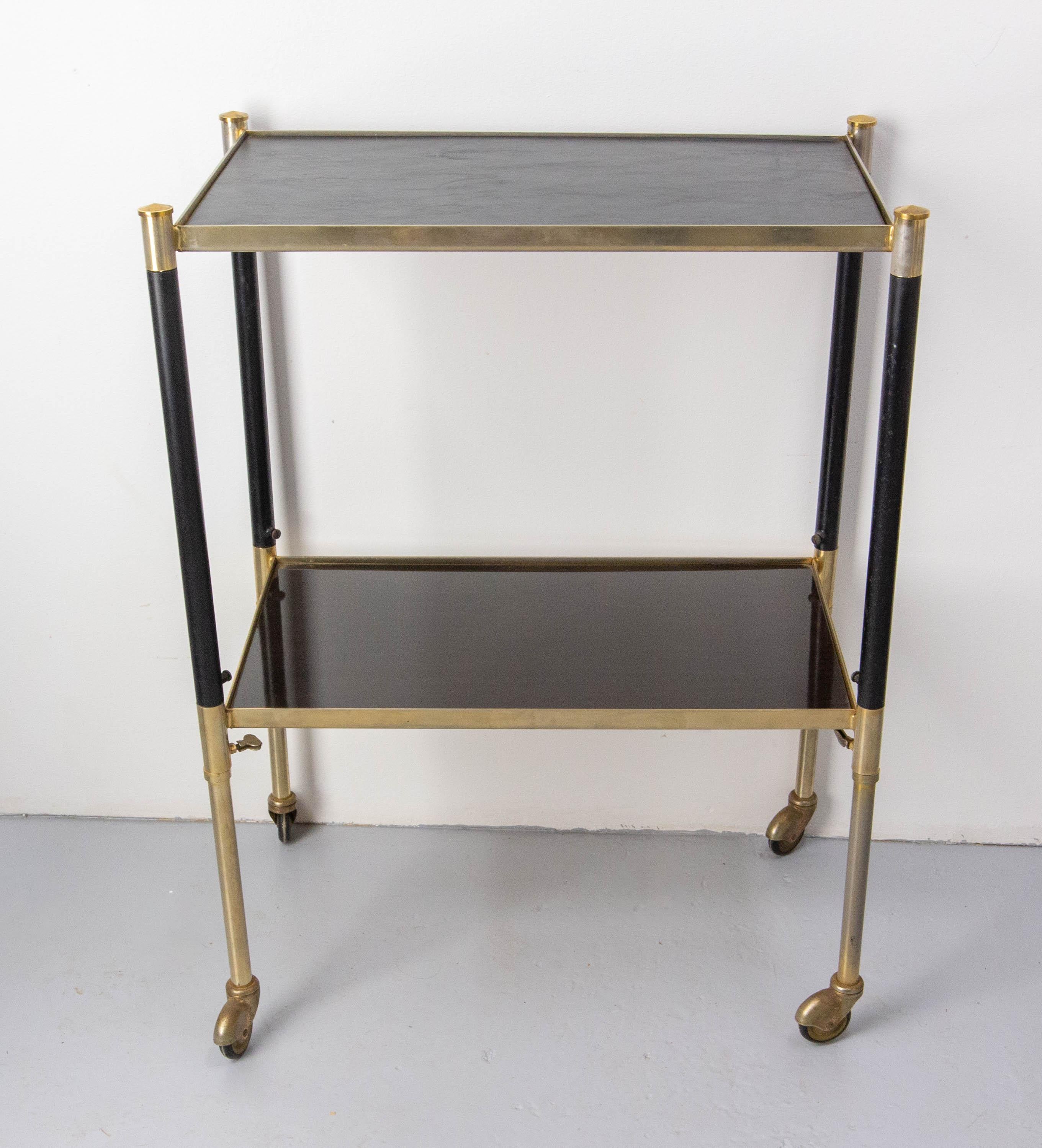 French Wood Brass Table Trolley Console Dessert 