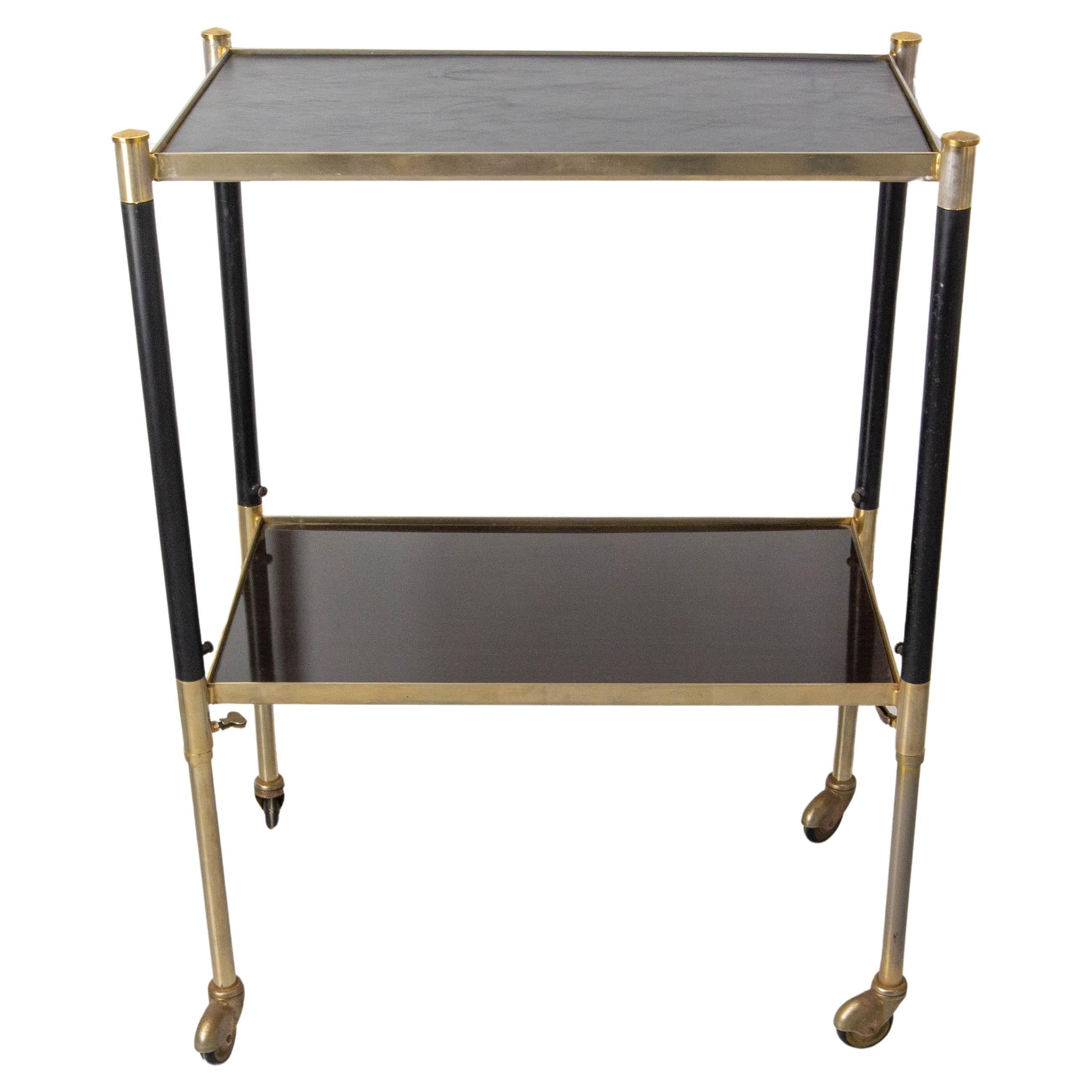 French Wood Brass Table Trolley Console Dessert "Drum Stick" Style, 1960 For Sale