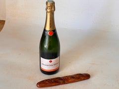 French Wood Bread Knife indide a bread-shaped scabbard brown Color 20th Century