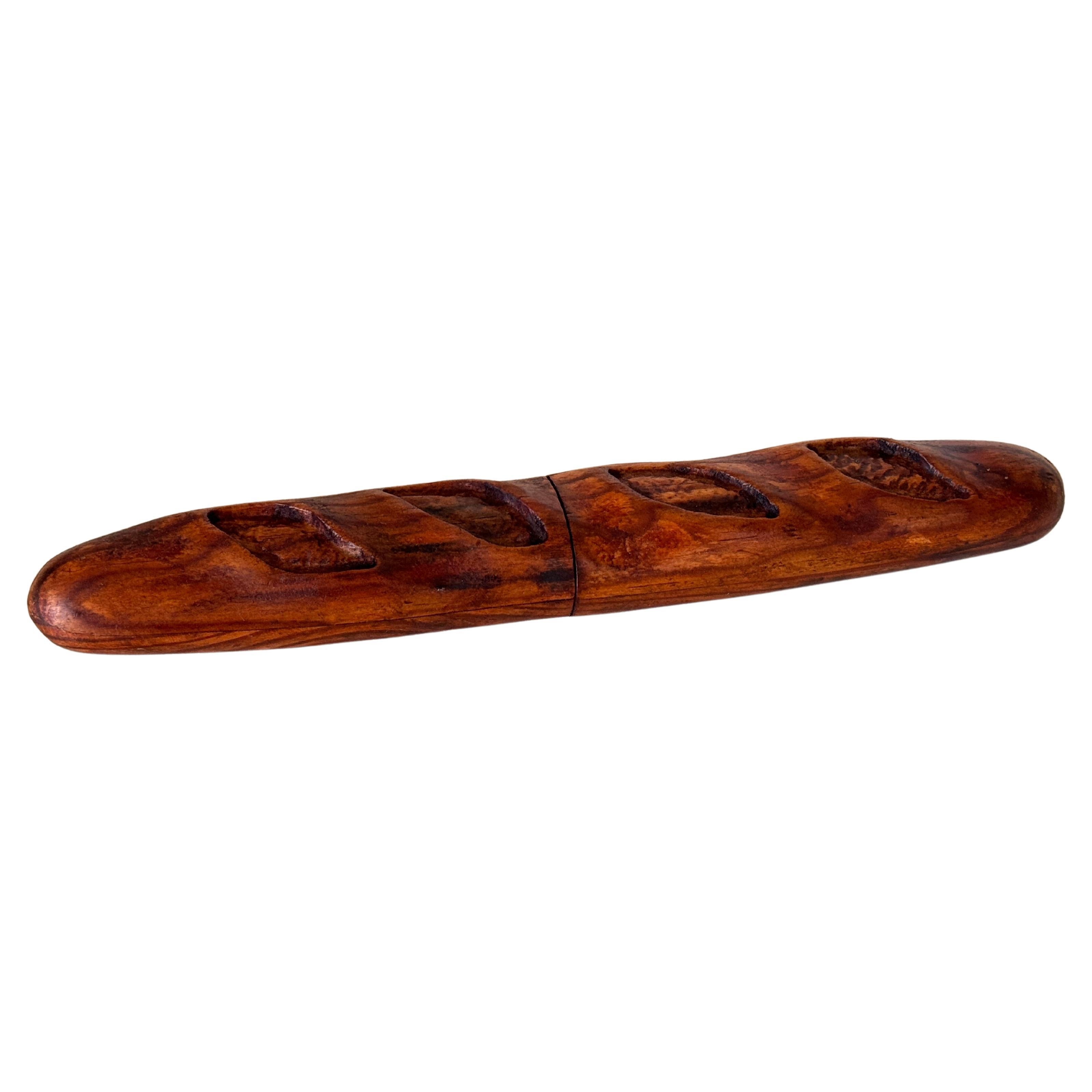 French Wood Bread Knife indide a bread-shaped scabbard brown Color 20th Century For Sale