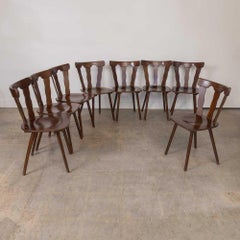 French Wood Brutalist Chairs, Set of 8