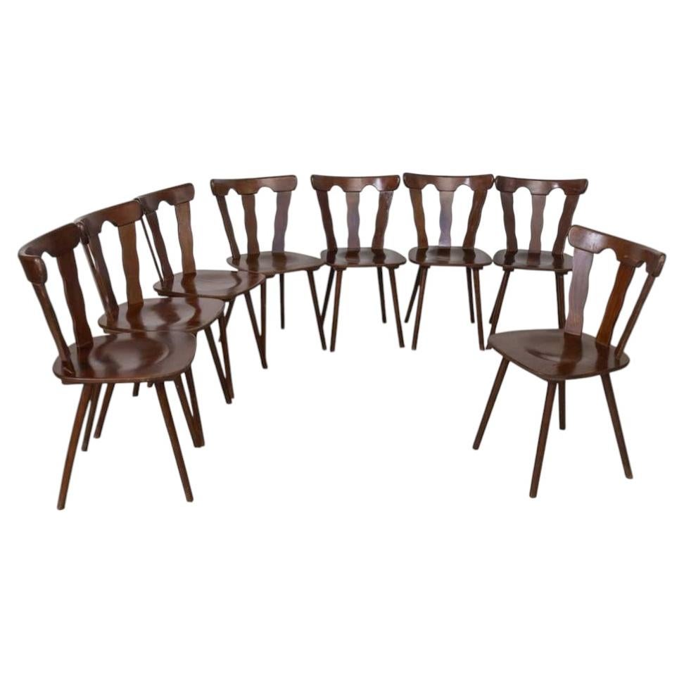 French Wood Brutalist Chairs, Set of 8