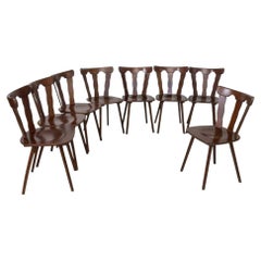 French Wood Brutalist Chairs, Set of 8