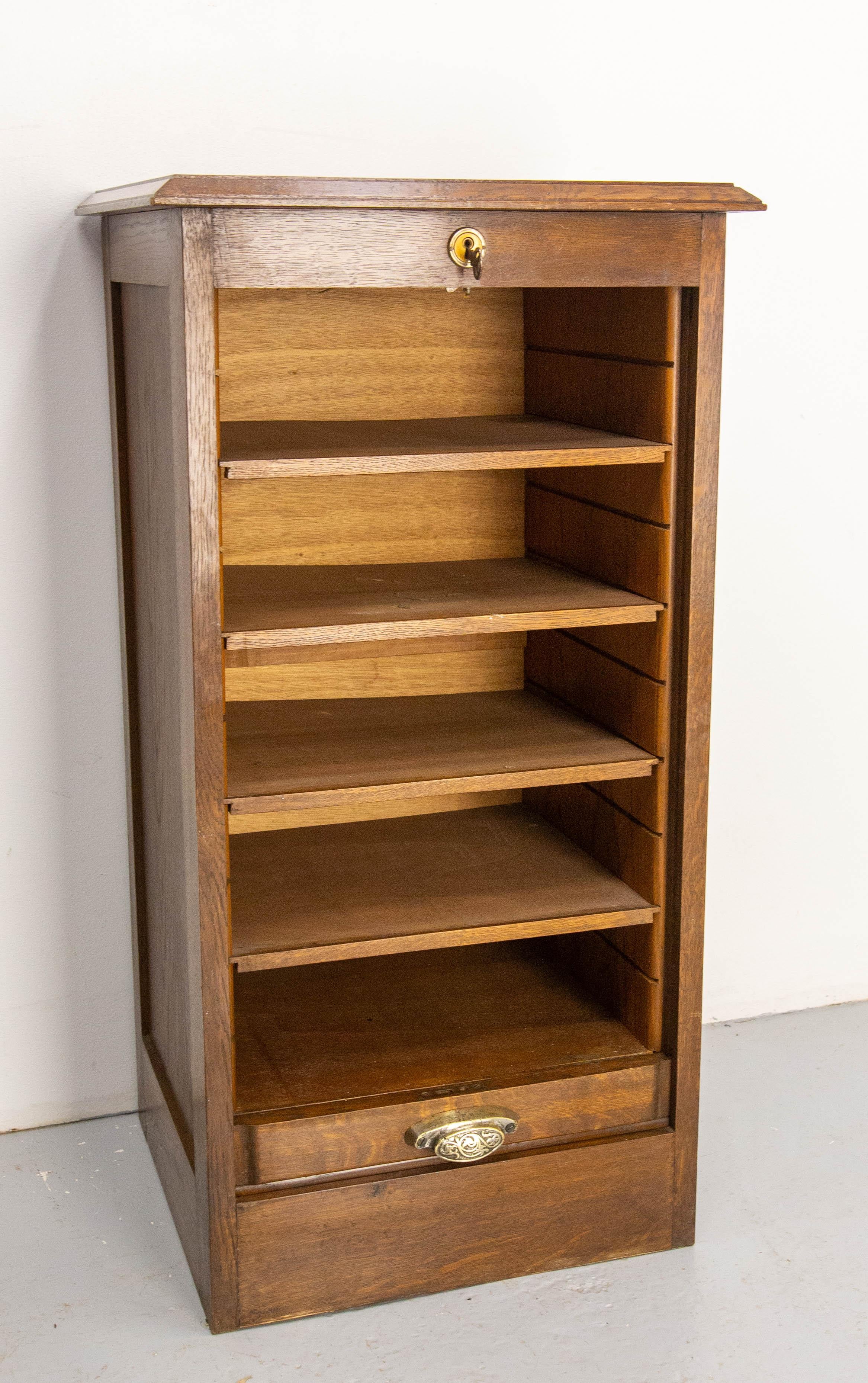 Armadietto francese in Wood con piano a tamburo Rolle, raccoglitore di documenti in vendita 1