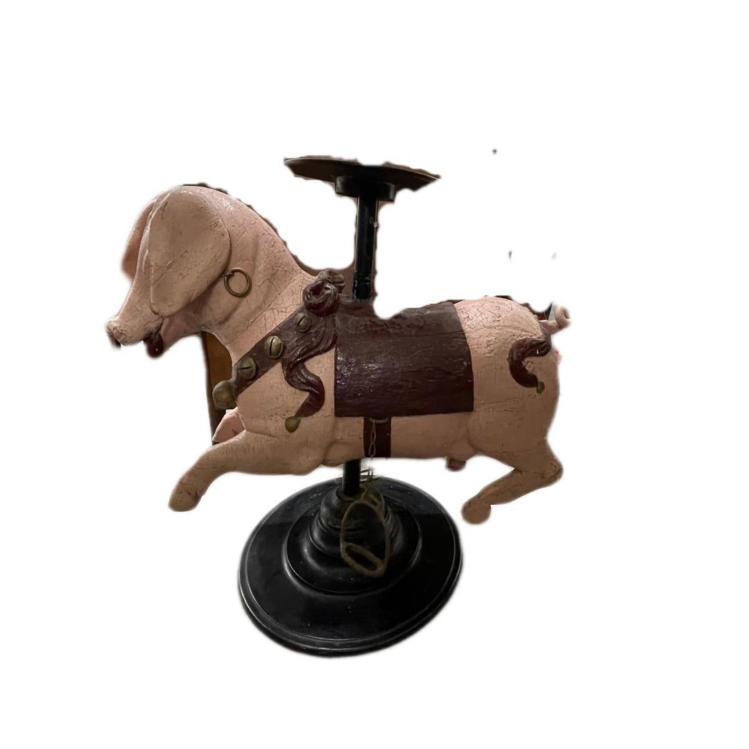 19th century hand carved wood carousel pig
