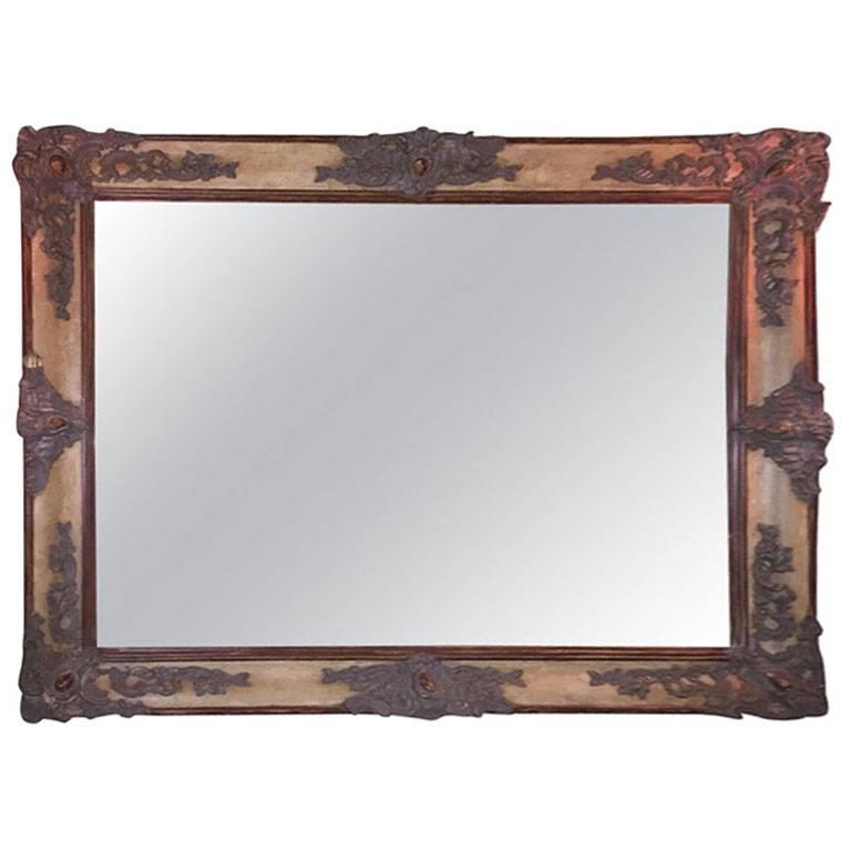 French Wood Framed and Decorated Mirror from, Late 19th Century