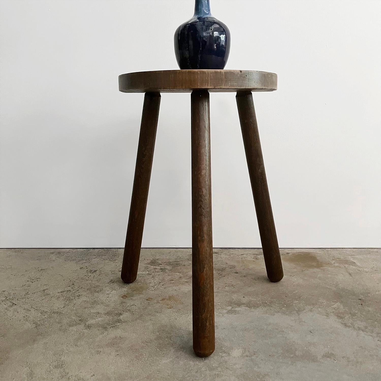 20th Century French Wood Half Moon Tripod Stool For Sale