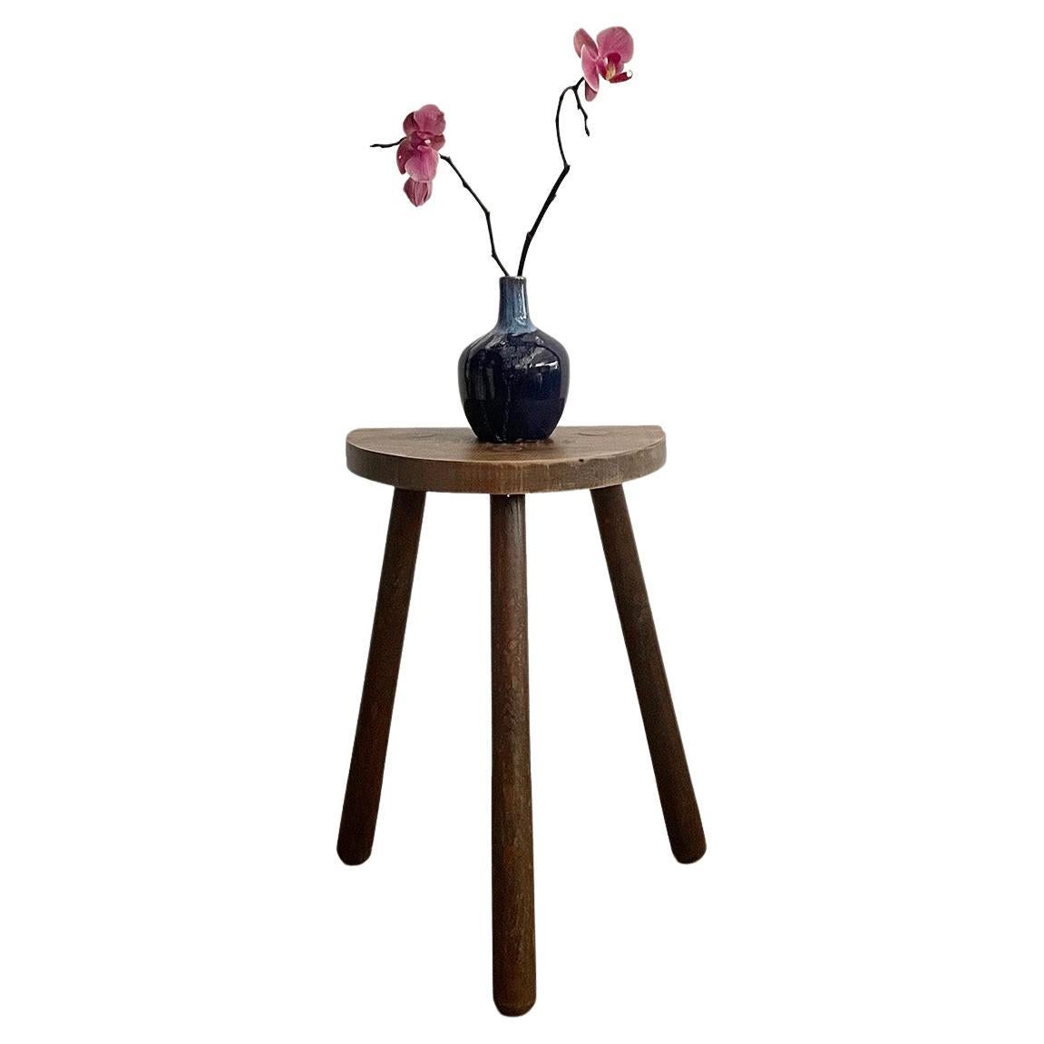 French Wood Half Moon Tripod Stool