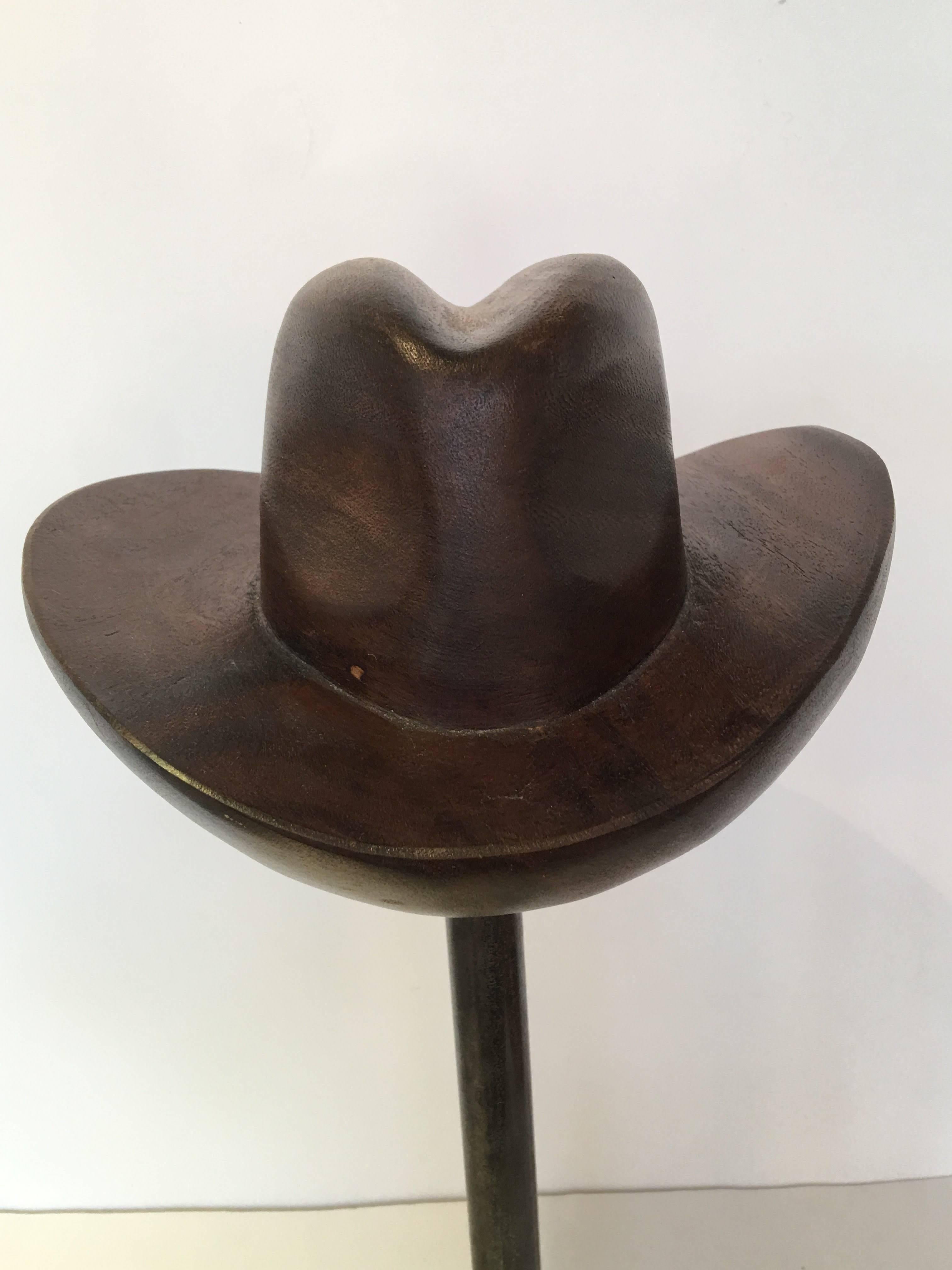 French wood hat mold on metal stand.
Cowboy style hat,
circa 1940s #433.