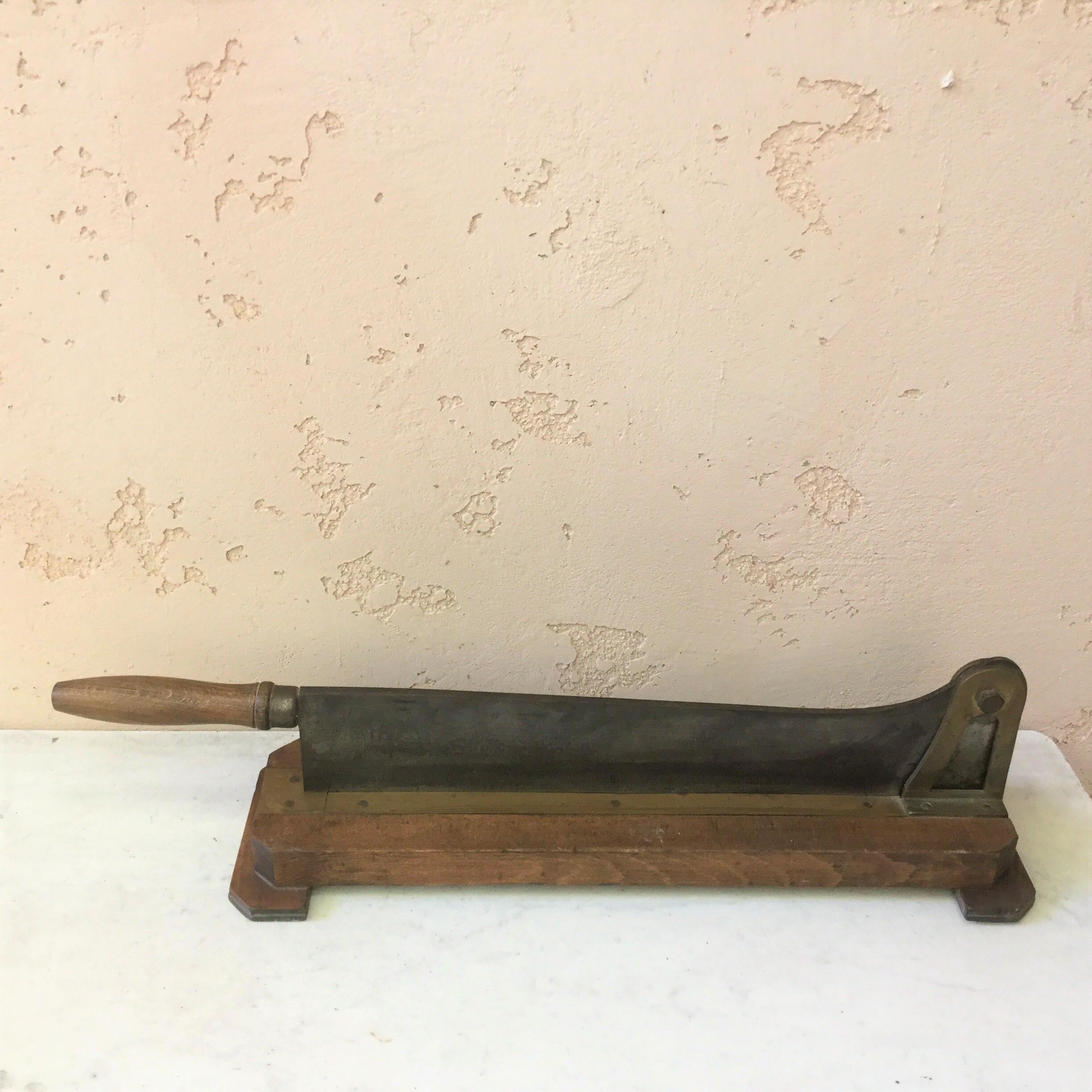 Copper French Wood and Iron Bakery Bread Cutter, circa 1900