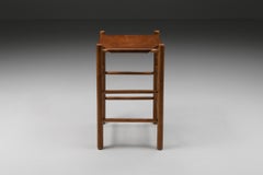 French Wood & Leather Bar Stool, Mid-Century Modern, Craftsmanship, 1950's