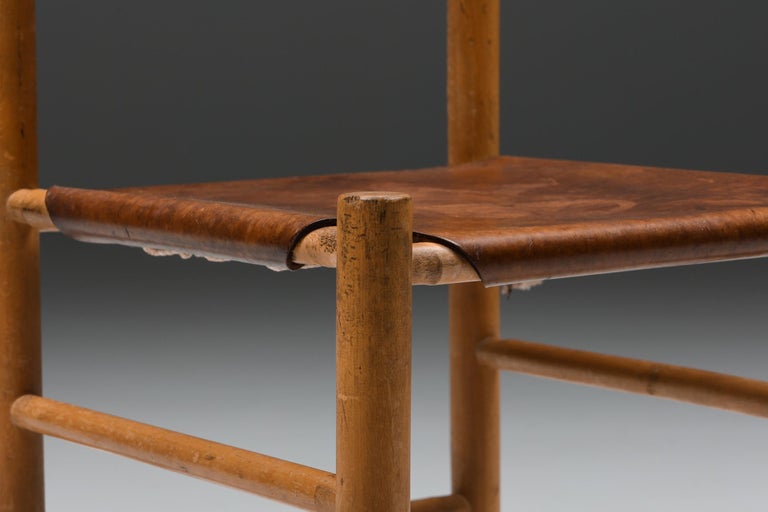 French Wood & Leather Dining Chairs, Mid-Century Modern, Craftsmanship, 1950's For Sale 8