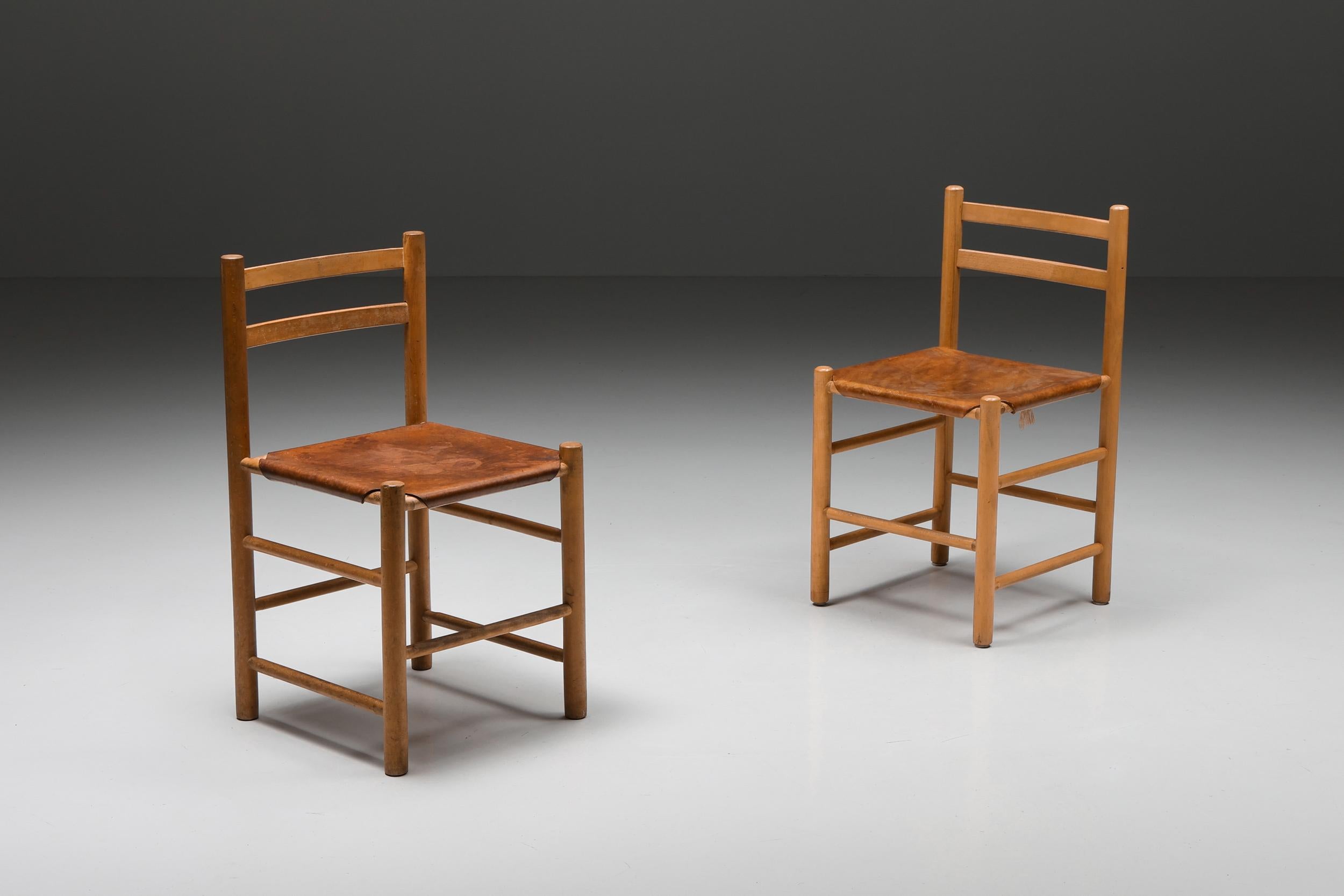 Mid-Century Modern Cognac Mid-Century Dining Chairs, France, 1950s For Sale