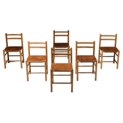 French Wood & Leather Dining Chairs, Mid-Century Modern, Craftsmanship, 1950's