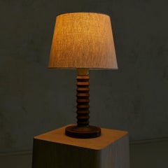 French Wood + Metal Table Lamp Attributed to Charles Dudouyt, 1950s