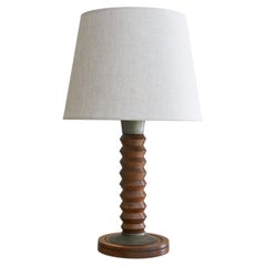 French Wood + Metal Table Lamp Attributed to Charles Dudouyt, 1950s