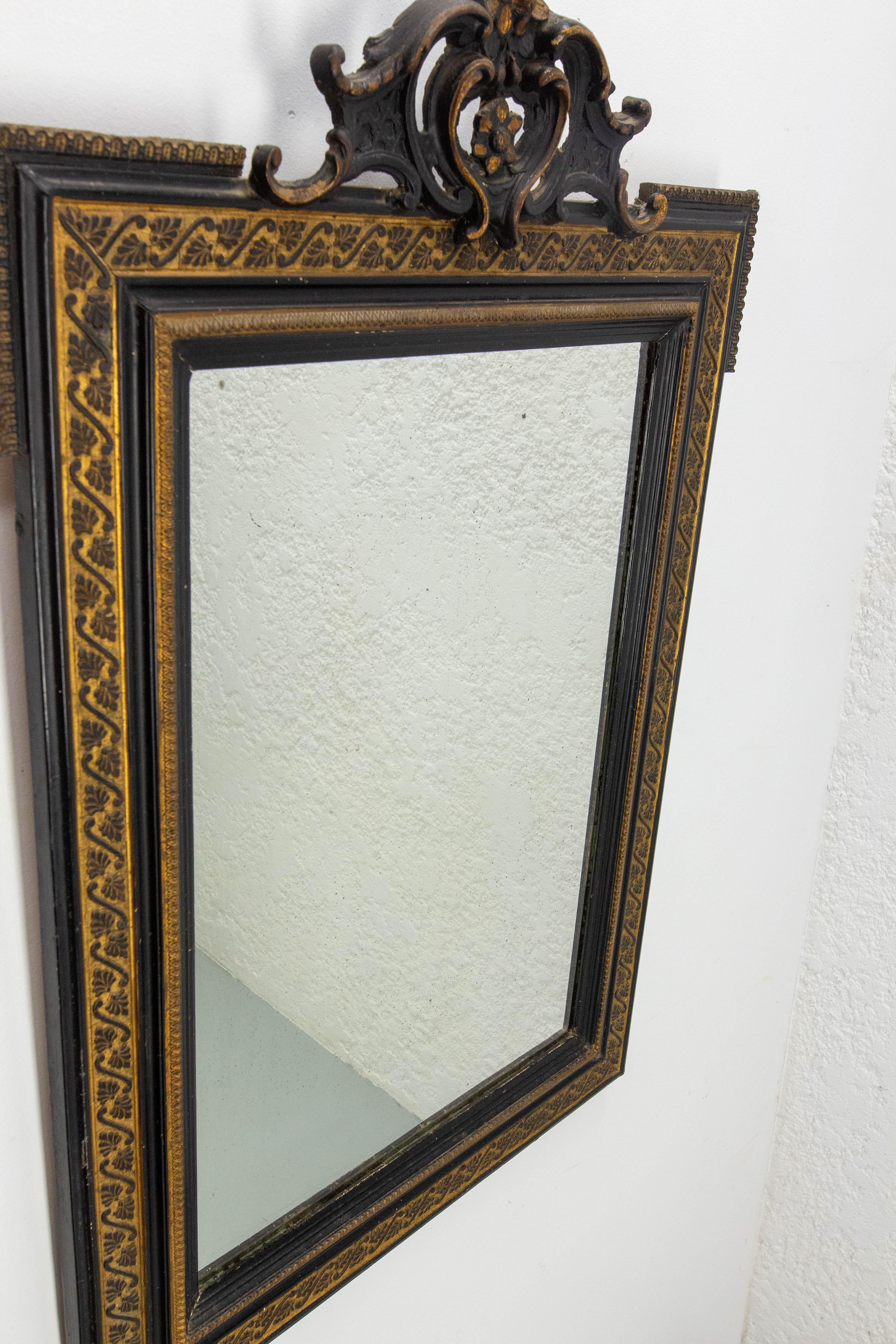 French Wood Napoleon III Wall Mirror Golden & Black, circa 1880 In Good Condition For Sale In Labrit, Landes