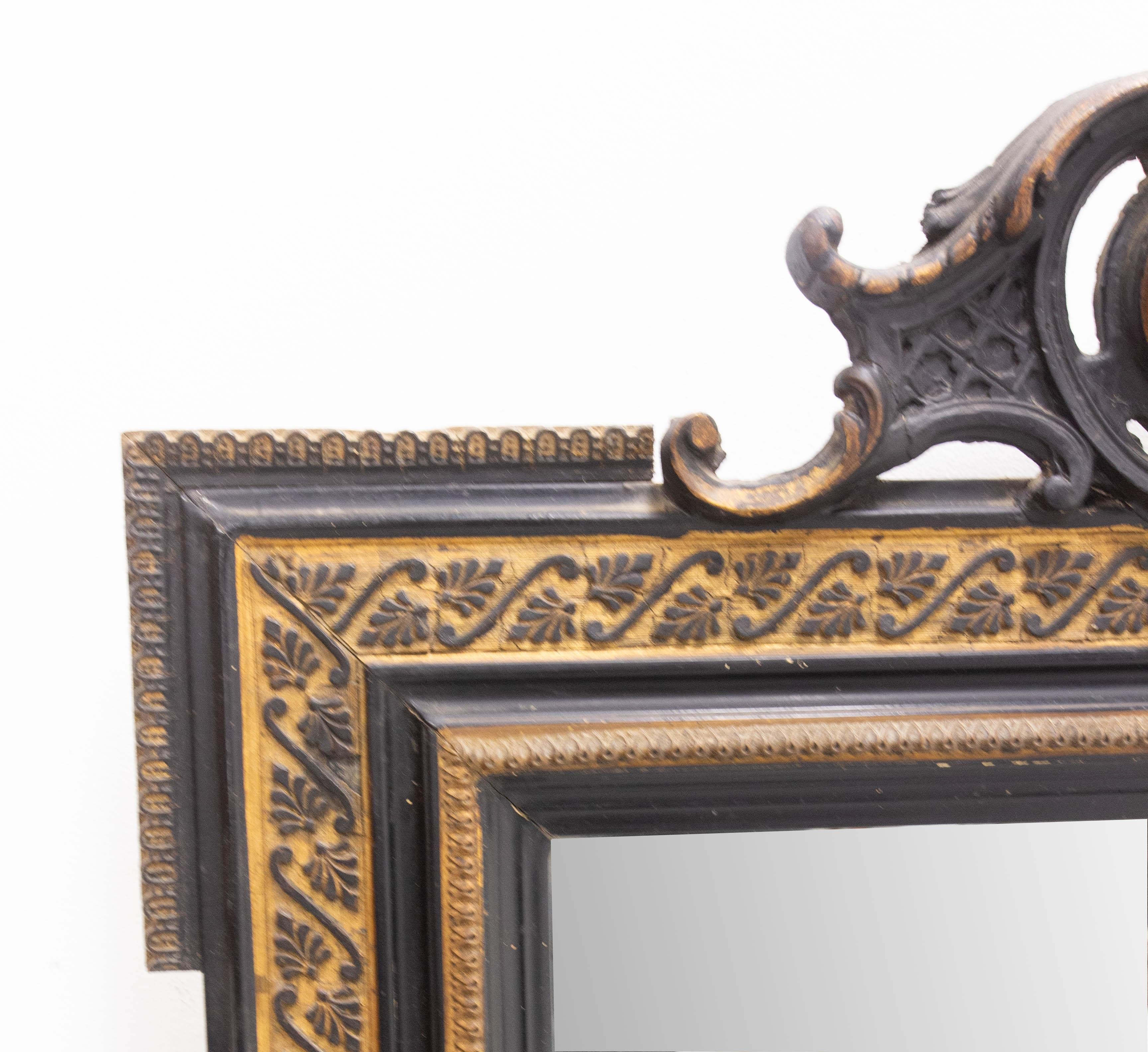 French Wood Napoleon III Wall Mirror Golden & Black, circa 1880 For Sale 1