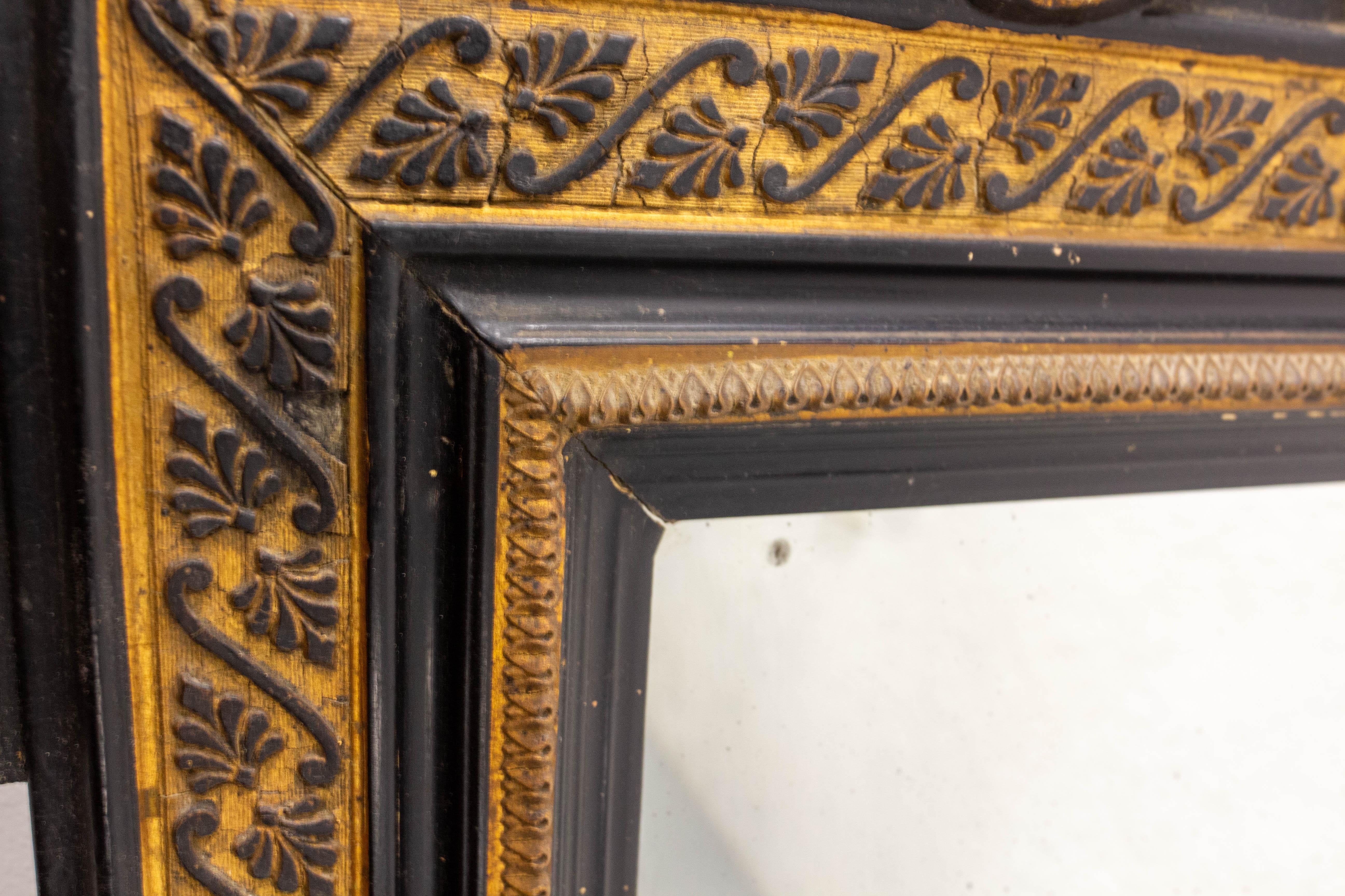 French Wood Napoleon III Wall Mirror Golden & Black, circa 1880 For Sale 3