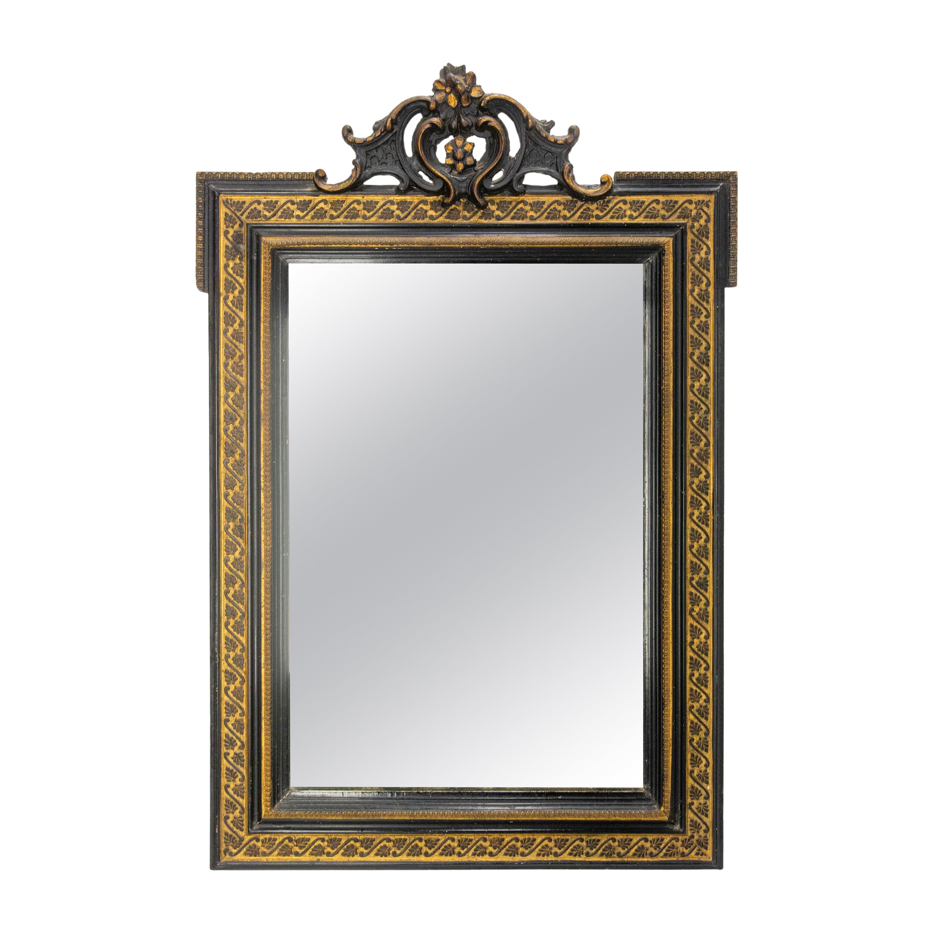 Espejo de pared francés de madera Napoleón III dorado y negro, circa 1880