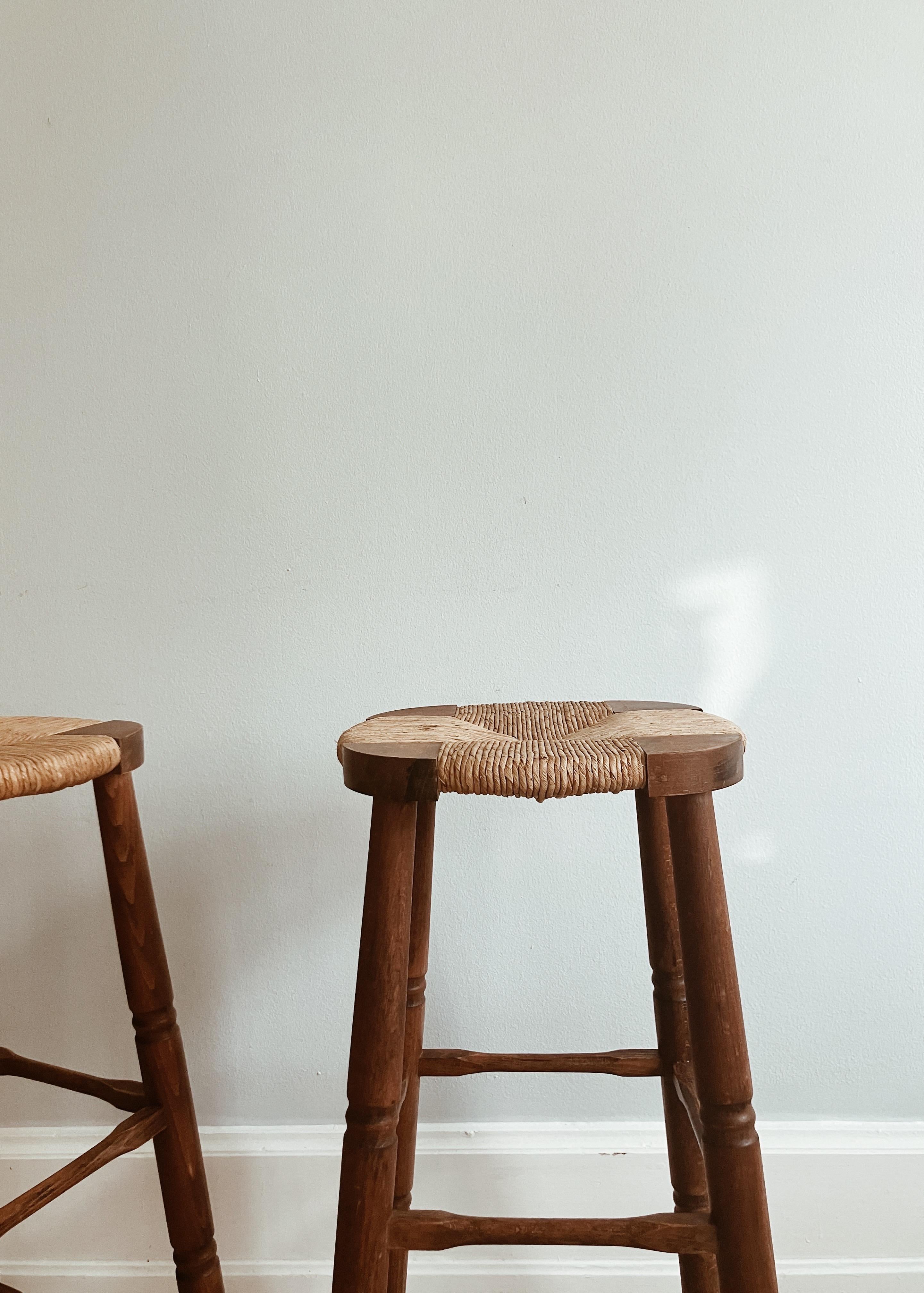 French Provincial French wood & paper Cord High Stool
