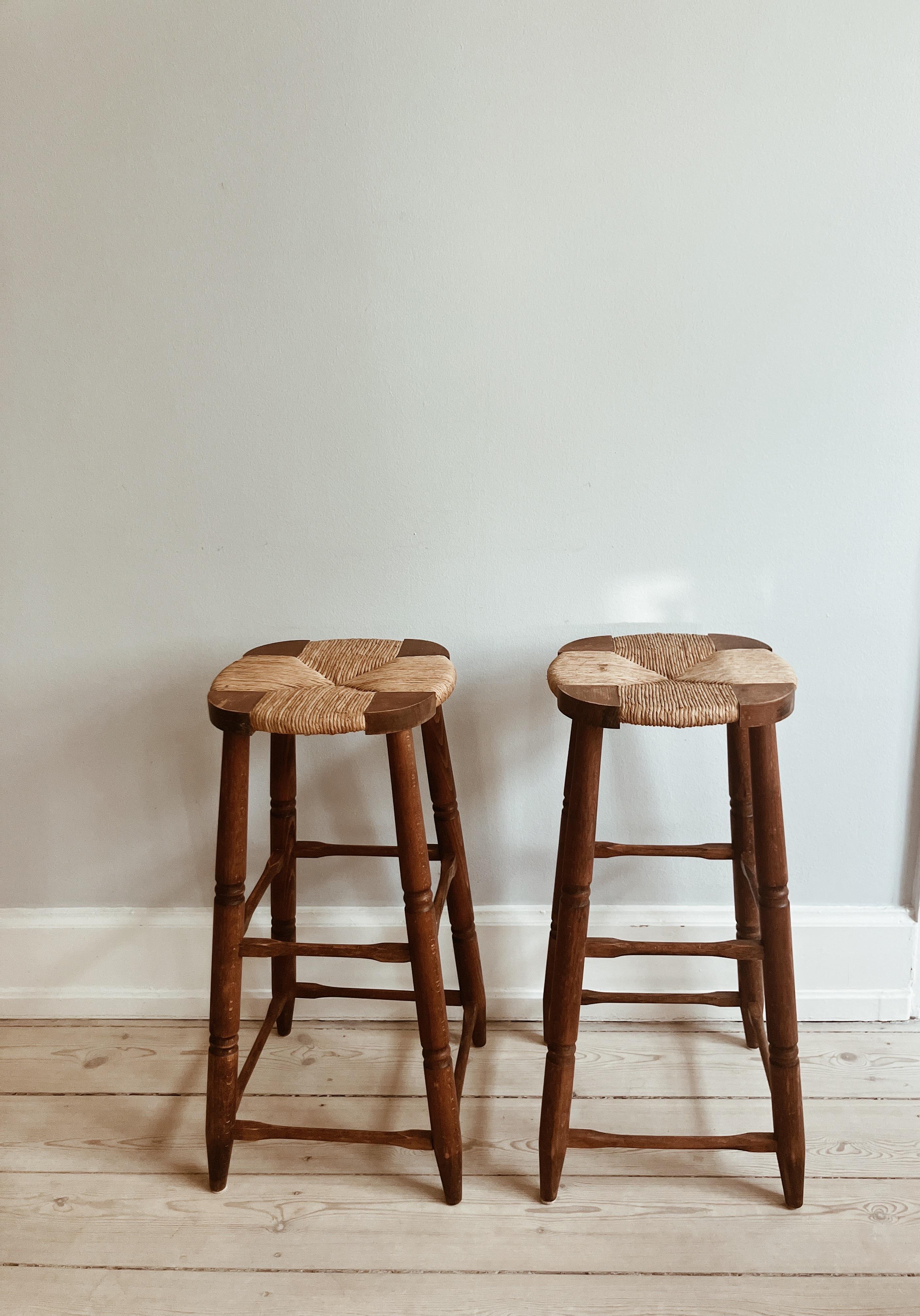 Hand-Woven French wood & paper Cord High Stool