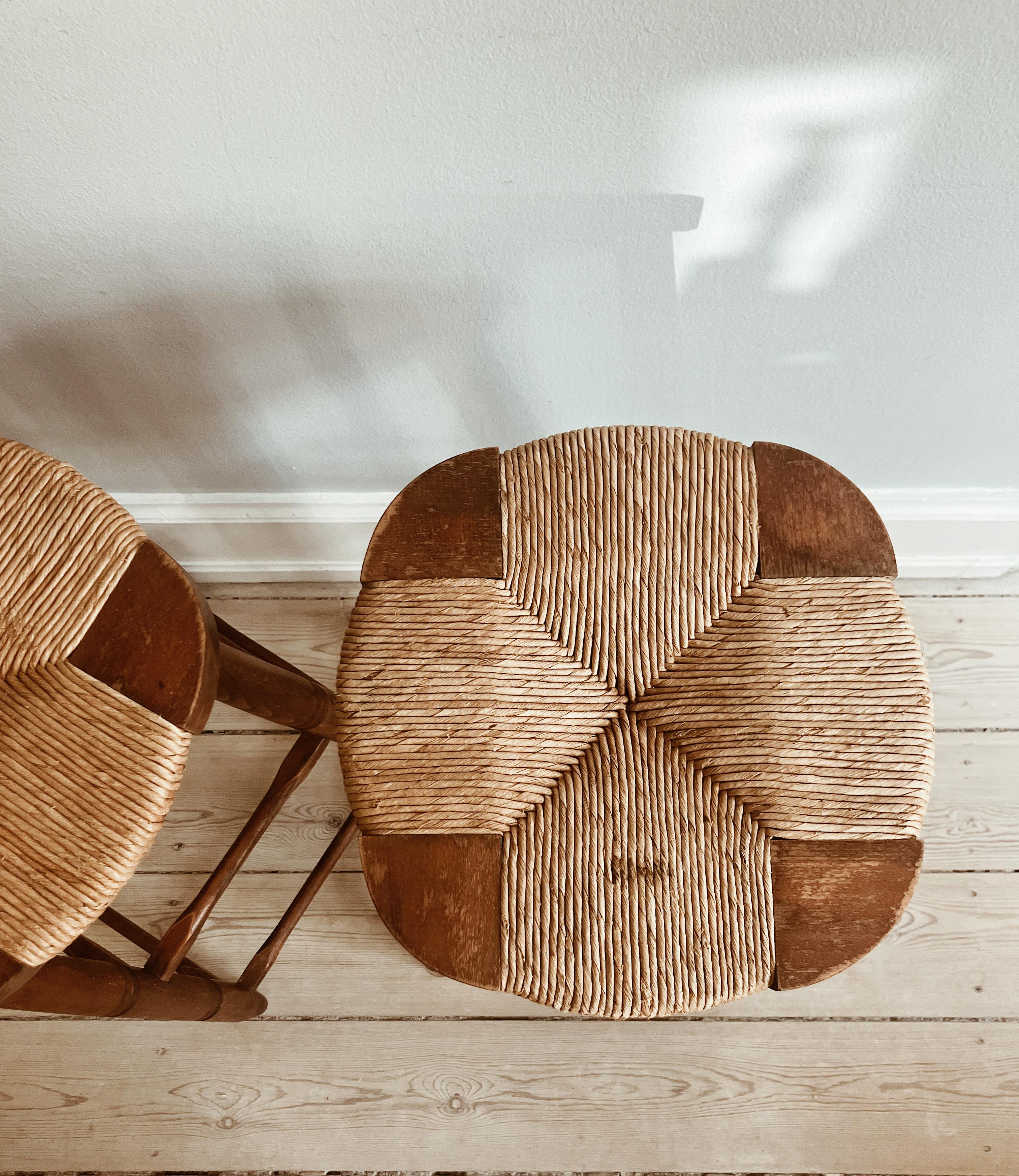 Late 20th Century French wood & paper Cord High Stool