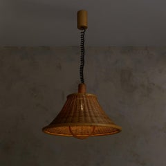French Wood + Rattan Pendant, 1970s