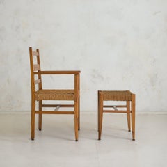 French Wood + Rope Armchair with Ottoman, 1950s