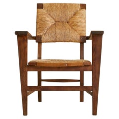 Fauteuil français en Wood + Rush, années 1940 - 2 Disponibles