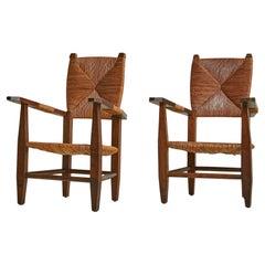 Fauteuil en Wood + Rush à la manière de Charlotte Perriand, 1940s - 2 Disponibles