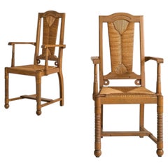 French Wood + Rush Armchair in Style of Francis Jourdain, 1950s - 2 Available