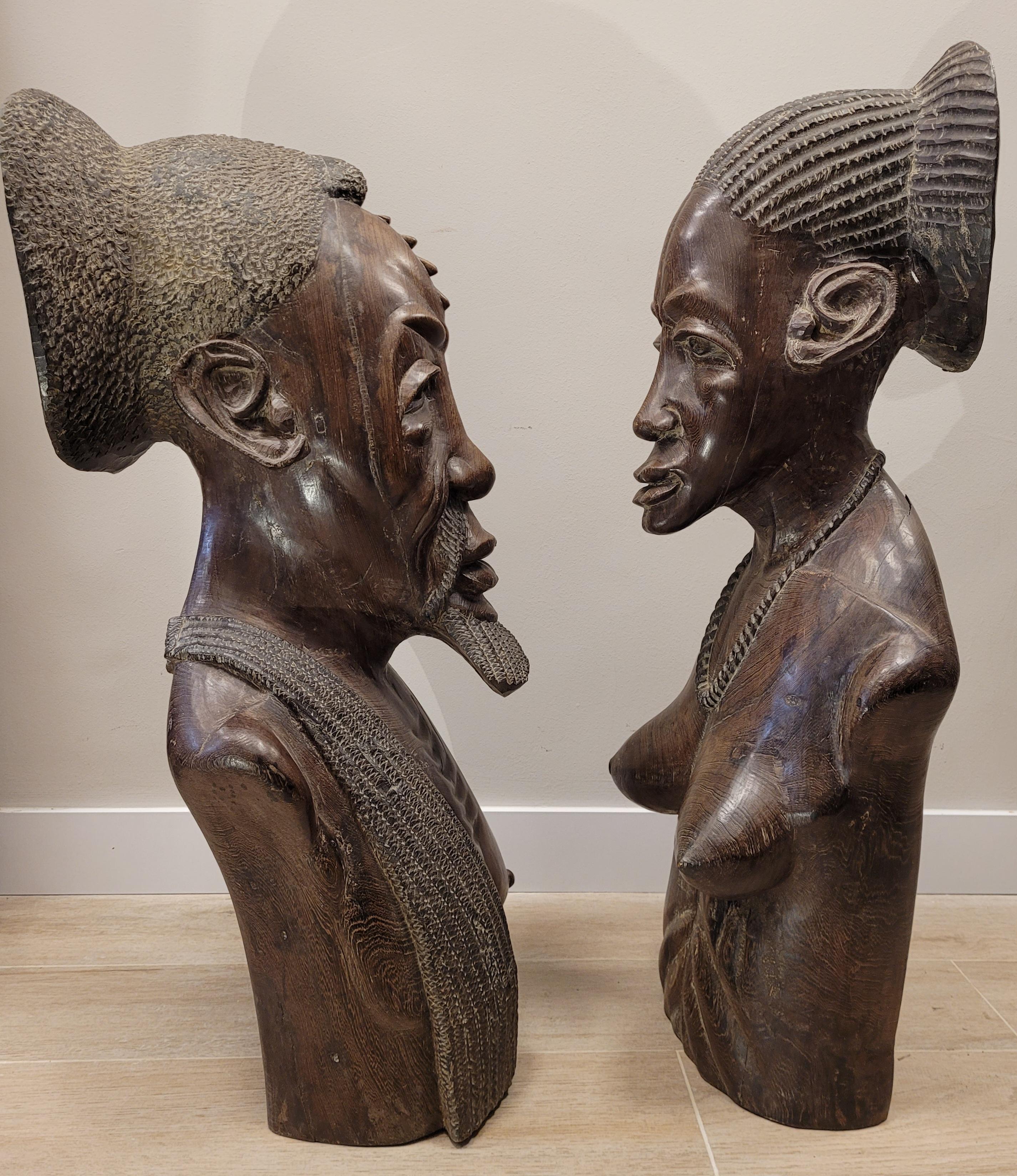 French Wood Sculptures, Couple of Busts, Sculptures of Africans from the Congo 11