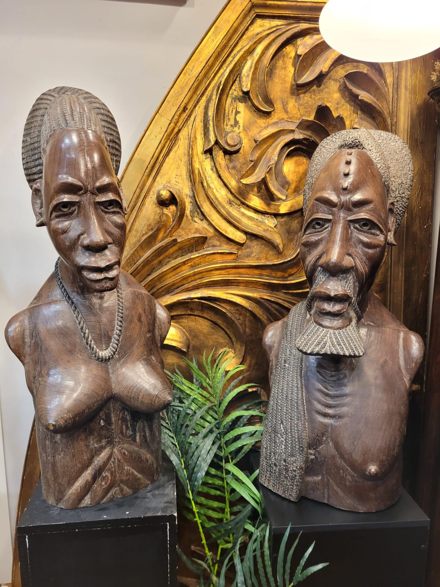French Wood Sculptures, Couple of Busts, Sculptures of Africans from the Congo 13