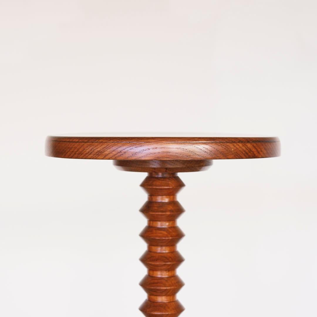 Oak French Wood Side Table by Charles Dudouyt