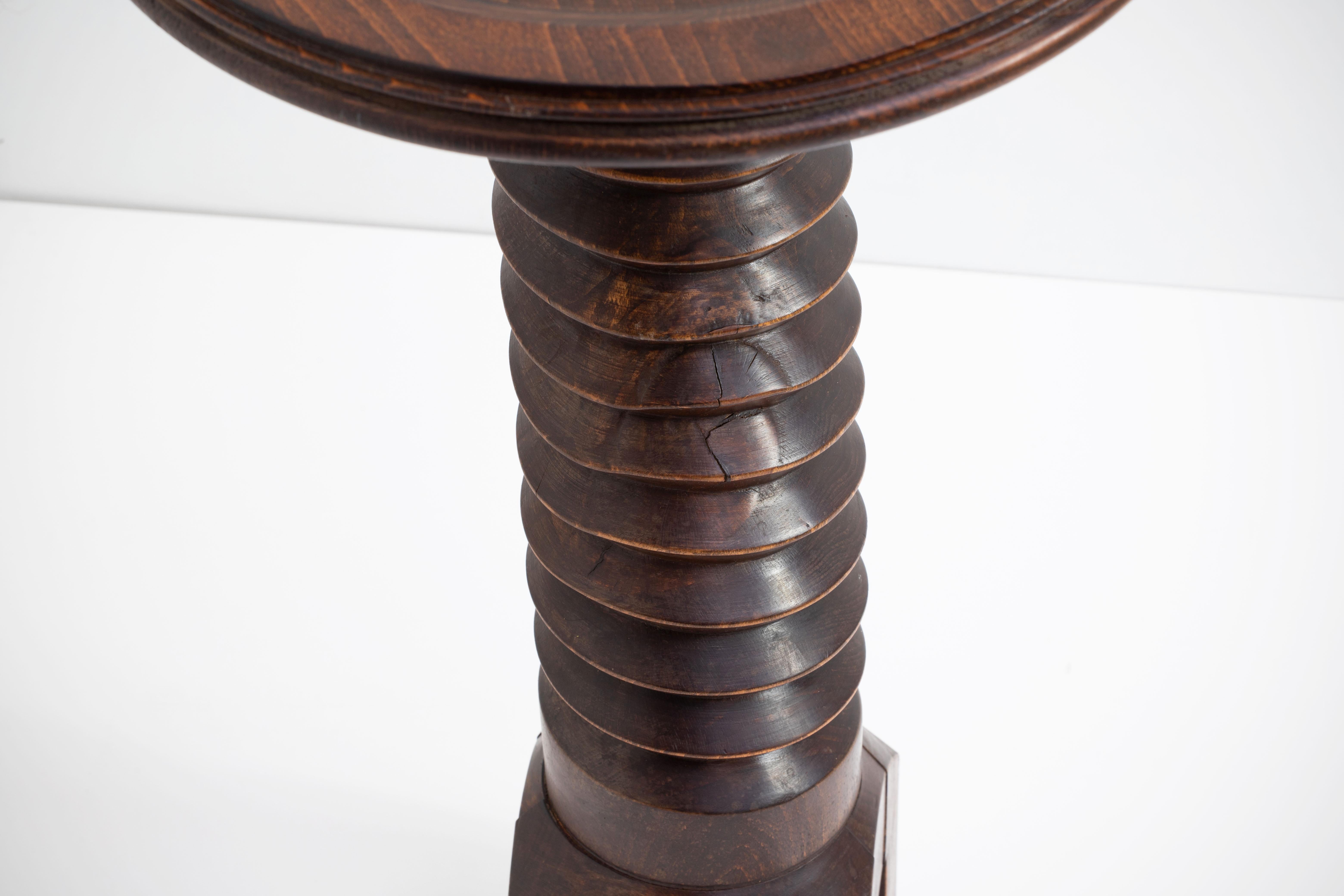 Oak French Wood Side Table in the Style of Charles Dudouyt