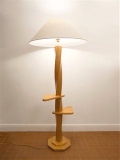 French Wood Slices Optical Swirl Floor Lamp, 1960s