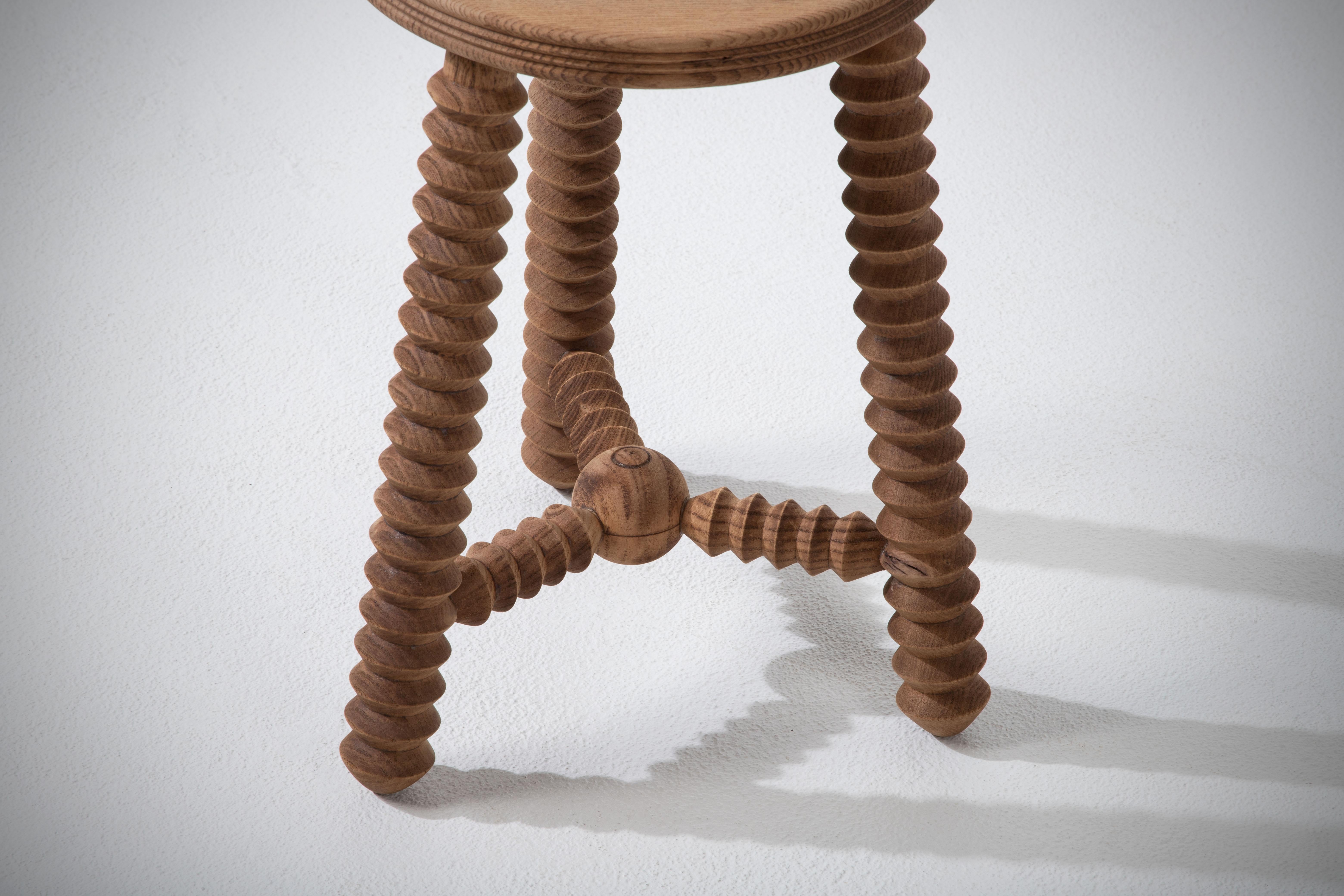 French Wood Stool or Side Table, Charles Dudouyt 2