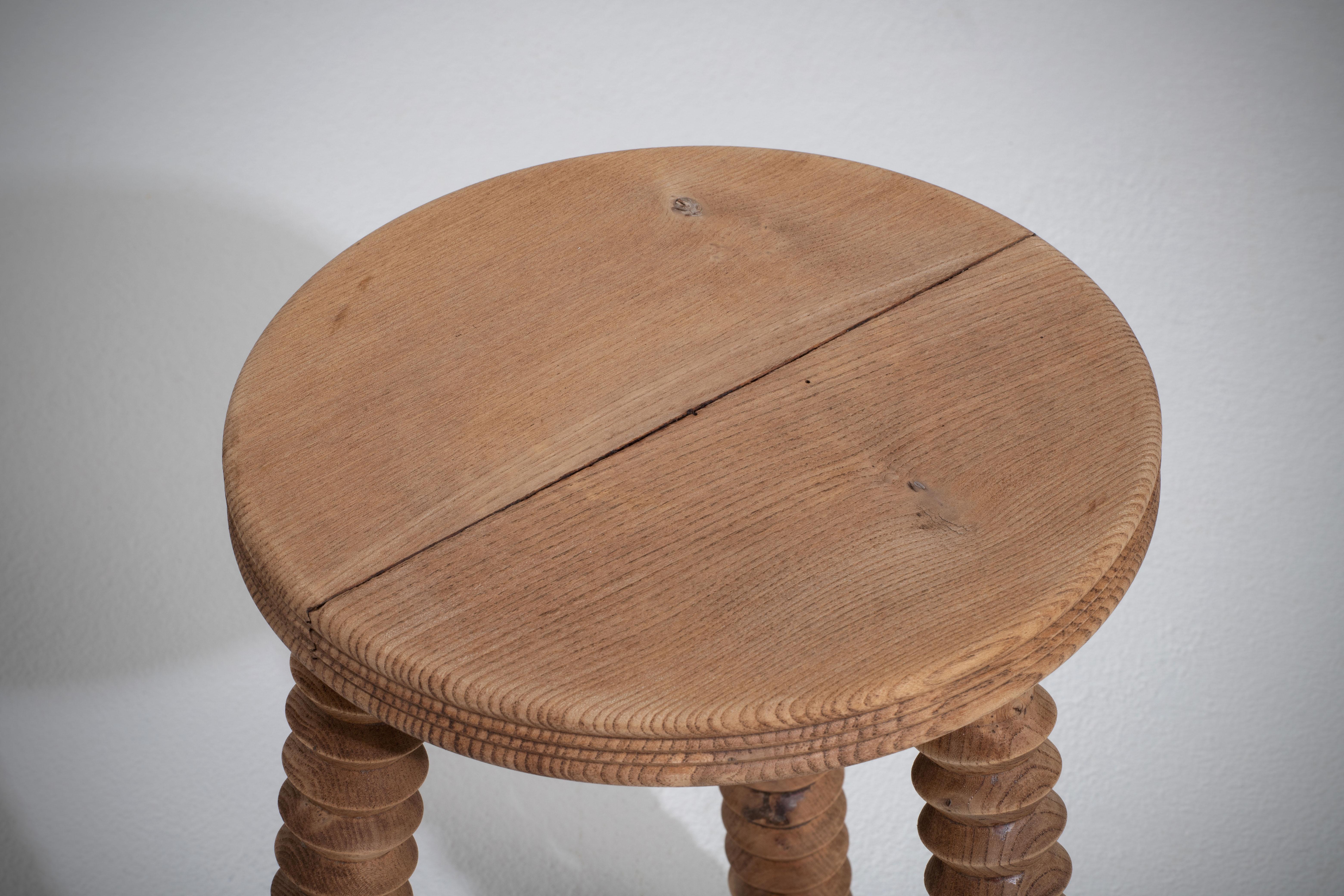 Turned French Wood Stool or Side Table, Charles Dudouyt