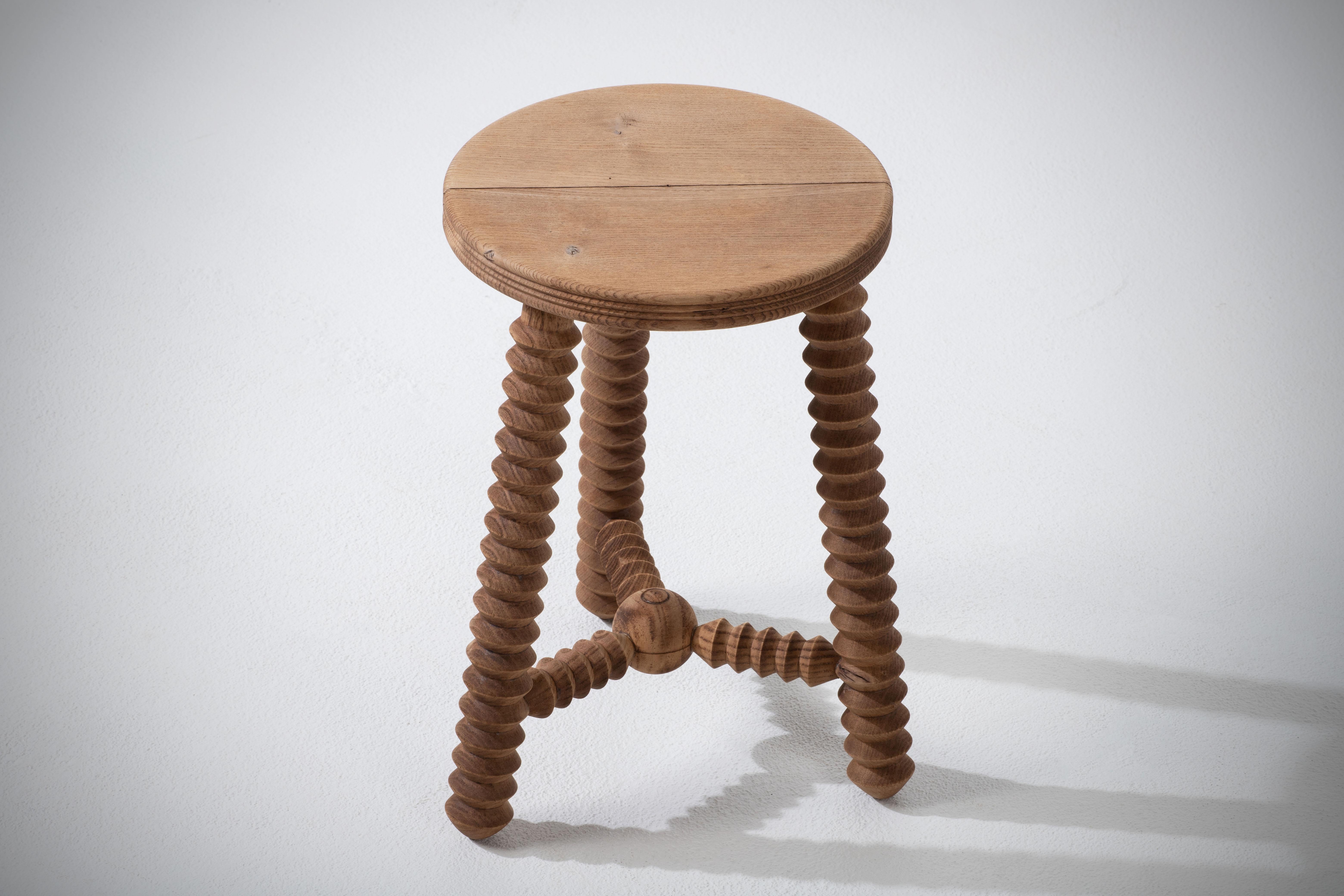 French Wood Stool or Side Table, Charles Dudouyt 1