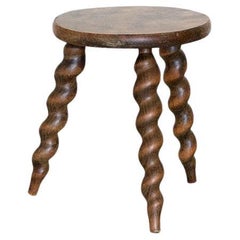 French Wood Stool with Twisted Legs