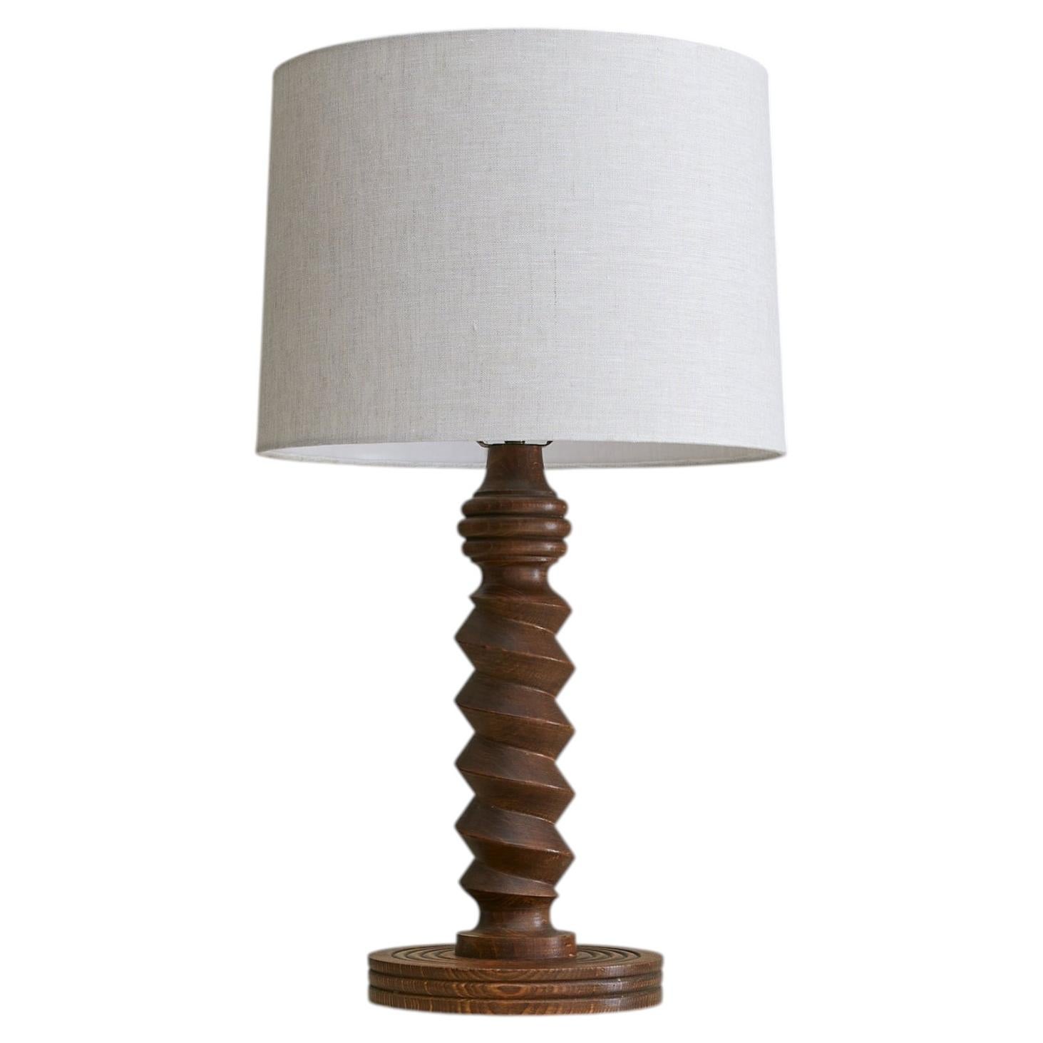 French Wood Table Lamp Attributed to Charles Dudouyt, 1950s For Sale