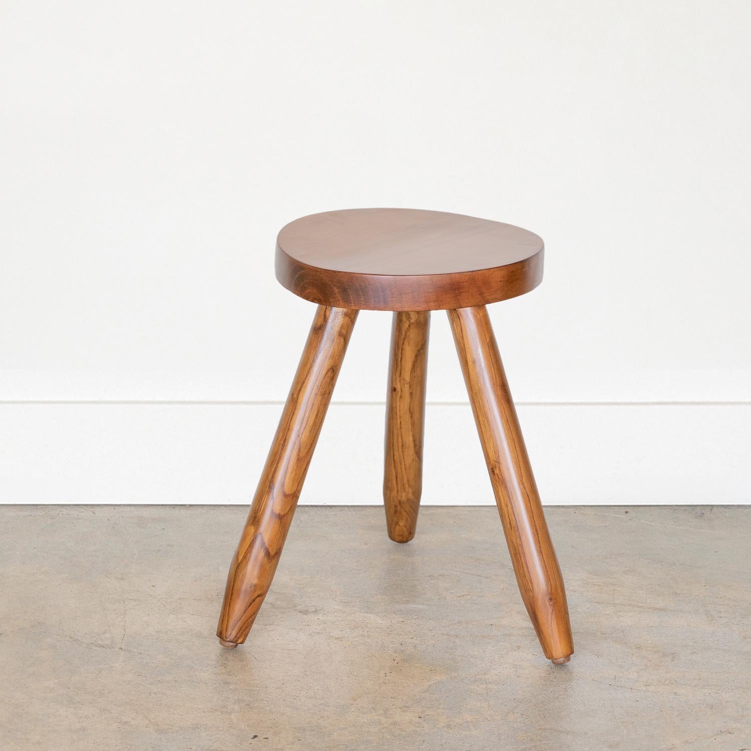 Vintage wood stool with circular top and smooth wood legs from France. Newly refinished. Can be used as stool or as side table next to chairs. 



