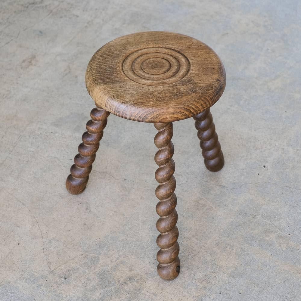 French Wood Tripod Stool For Sale 1