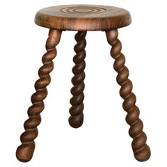 Vintage French Wood Tripod Stool